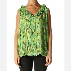 Lilly Pulitzer 100% Silk Vibrant Green Print Button Down Blouse Size 6